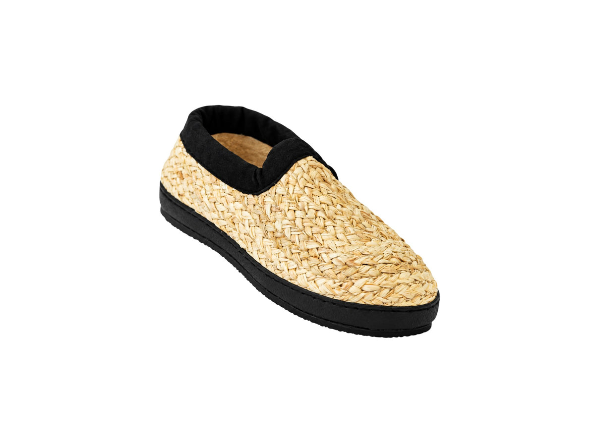 Strohschuhe Black Edition schwarz – Strohgeflecht und schwarze Einfassung